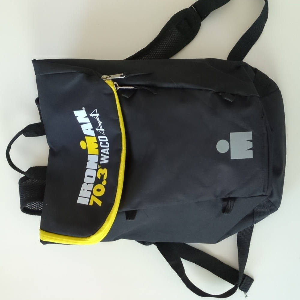 Iron Man Marathon Triathlon 70.3 Waco Black and Yellow Dry Wet Backpack